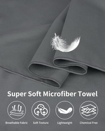 Набір рушників з мікрофібри (3 шт.): 180x80 см + 2 шт. 80x40 см, для фітнесу, сауни, пляжу, подорожей, темно-зелений (темно-сірий)