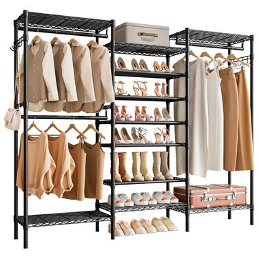 Стійка для одягу KZOBYD з полицями та гачками, чорна