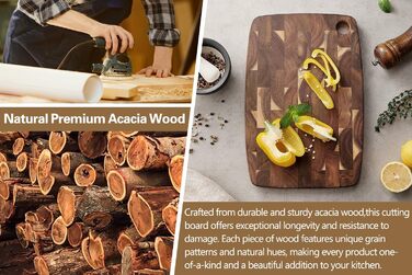 XINZUO 33 * 22 * 1.9cm Acacia Wood Brainwood Cutting Board, Double-Sided, Wooden Board Kitchen Chopping Boards, Serving Board, Bread & Snack Board, Breakfast Board for Bread, Cheese, Meat, Vegetables