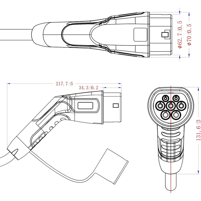 Кабель для зарядки електромобіля Type 2 (22kW, 32A, 5M) з варіатором напруги 3-фазний, з сумкою, для Tesla, e-Golf, ID.3, i3 (TÜV/CE/IP65)