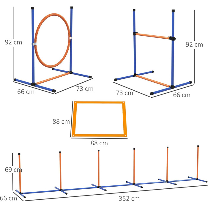 Набір для аджиліті PawHut для собак, 8 предметів, для вулиці, з тканинними стовпчиками, регульоване кільце для стрибків, бар'єри, зона відпочинку, тенісні м'ячі, свисток, шорти для тренувань