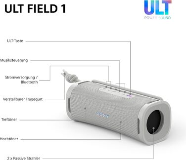Sony ULT Field 1 - Портативна Bluetooth колонка з глибоким басом, IP67 (водонепроникна, пилозахищена), 12 год роботи, білий