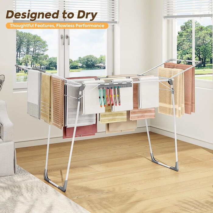 Сушарка для білизни KINGBOARD розкладна велика, крилатий сушарка висувна 174x97x156 см, стійка сушарка з антиковзними ніжками для дому та вулиці, біла