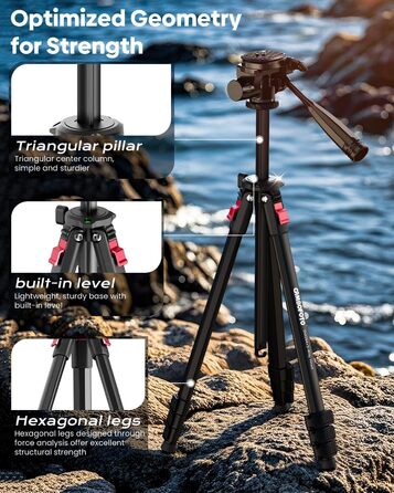 Легкий компактний штатив для камери та смартфона з алюмінію, 173 см, для DSLR/SLR (Canon, Nikon), чорний