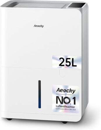 Електричний осушувач повітря AEOCKY Max 25L для дому, 25 літрів, 50 м², з відведенням води, для підвалу, пральні, спальні, ванної кімнати, білий