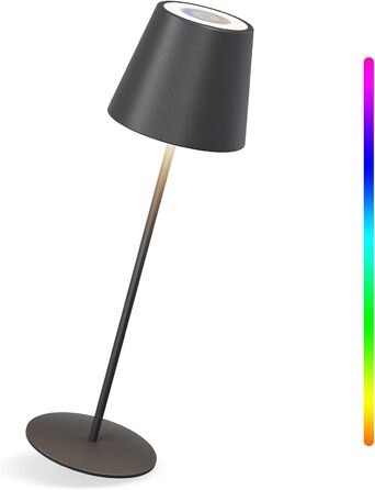 LED настільна лампа MALUX бездротова з диммуванням, 8 кольорів RGB, металева, IP54, для дому та саду, їдальні, спальні, балкону, готелю (сірий, чорний)