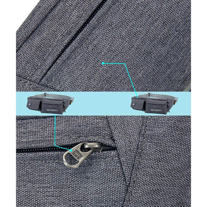 WATERFLY Поясна сумка на пояс для жінок та чоловіків: стильна сумка через плече для спорту, бігу, прогулянок з собакою, подорожей. Темно-сіра