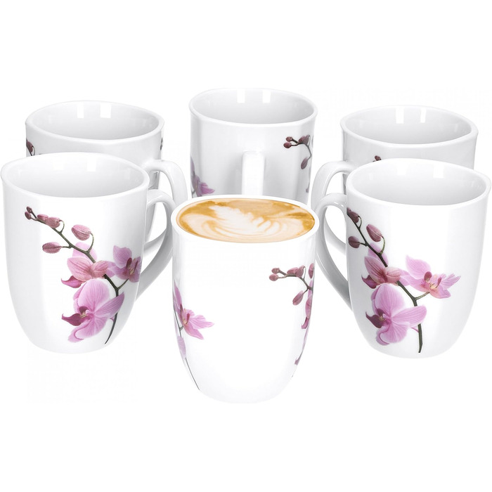 Набір цукерниця + молочник Van Well Kyoto, порцеляновий посуд, квітковий декор орхідея, рожевий, 2 шт. (6 чашок)