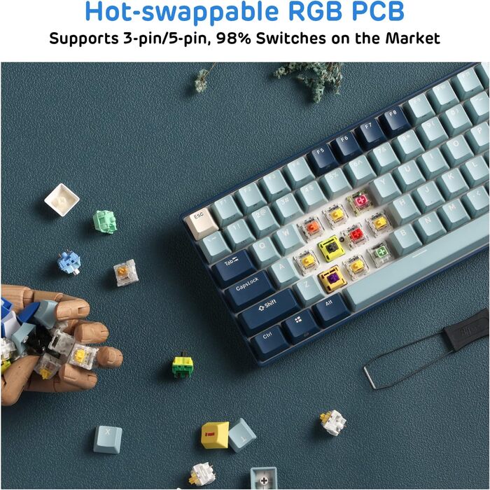 Механічна клавіатура RK ROYAL KLUDGE RK96 RGB Limited Ed: 96 клавіш, 90% layout, Bluetooth 5.0/2.4G/USB-C, Hot-Swap, RGB підсвітка, RK Yellow Switch, Wald Blau, QWERTY