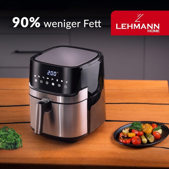 Фритюрниця без олії LEHMANN XL 6.5л з 8 програмами, цифровим дисплеєм та антипригарним покриттям