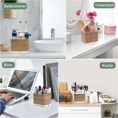 Тримач для зубних щіток електричних з отворами для стоку, дерев'яниста текстура, органайзер для зубних щіток на 4 слоти, легкий у чищенні, для ванної кімнати, коричневий малюнок деревини, середній