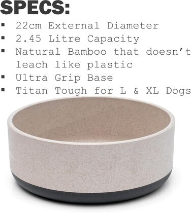 Bamboo & Rubber Dog Bowl - Titan Fuzzl, 22cm, Anti-Slip, Eco-Friendly, Antibacterial, Large 2.5L