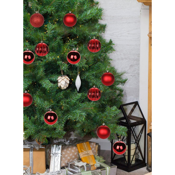 8 см Новорічні кулі для прикраси ялинки, 12 шт. Міцні новорічні кулі-орнаменти для ялинки, червоні. Новорічний декор