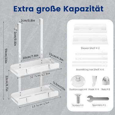 Поличка для душу MEIJO без свердління, органайзер для ванної кімнати з 4 гачками, білий