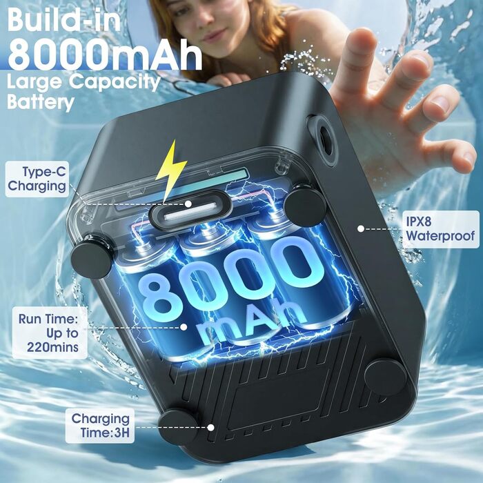 Campingdusche KingSom з насосом та підігрівом, 8000mAh, портативна душова установка для кемпінгу, саду, подорожей, автомийки з LED дисплеєм
