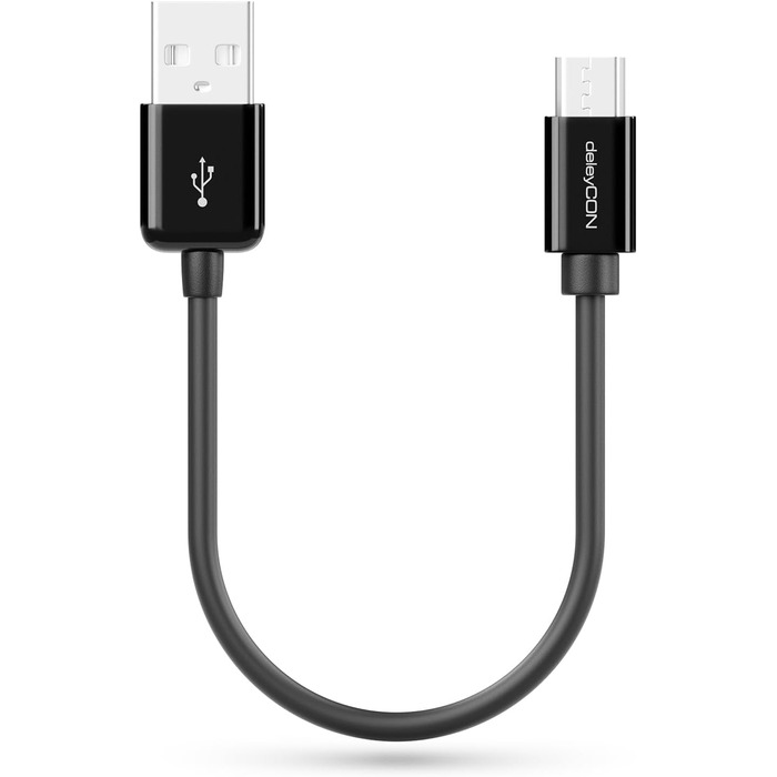 Кабель Micro USB deleyCON 0.15м для Android, смартфонів, планшетів, MP3 плеєрів, камер - Чорний