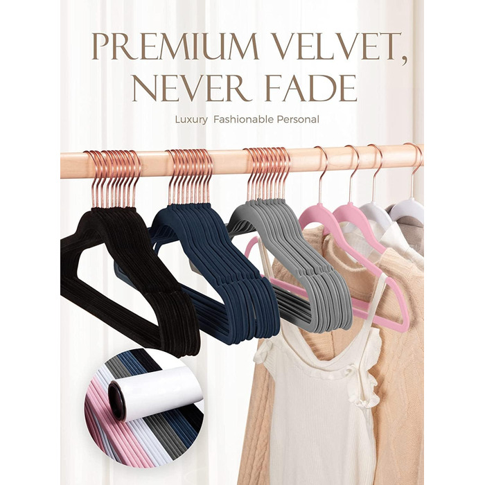 HOUSE DAY 50 Piece Velvet Clothes Hangers Black, Pant Hangers Space-Saving, Suit Hangers, Thin Non-Slip Clothes Hangers, 360° Swivel Hook, Velvet Hangers for Clothes, Tank Tops, Heavy Clothes - Black