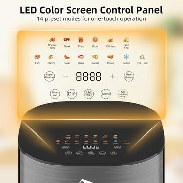 Універсальна аерофритюрниця Uten Dual Blaze 2000 Вт, 5,5 л, без масла, 14 програм, з оглядовим вікном, сірий квадрат
