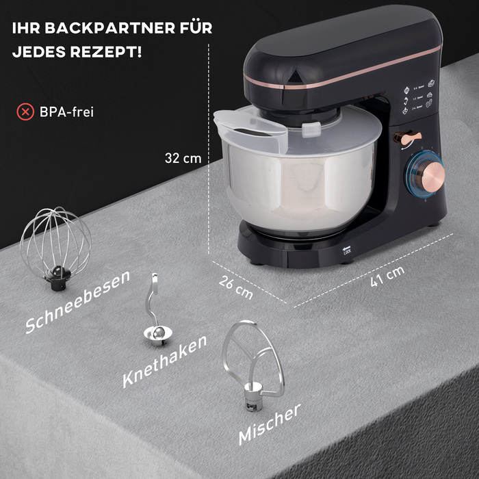 HOMCOM Stand Mixer with 6-Speed Settings and 5.5L Stainless Steel Bowl