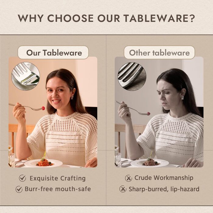 Набір столових приборів HIKAA на 6 осіб (30 предметів), нержавіюча сталь 18/10, полірування з діамантовим візерунком - для дому, весілля, святкування