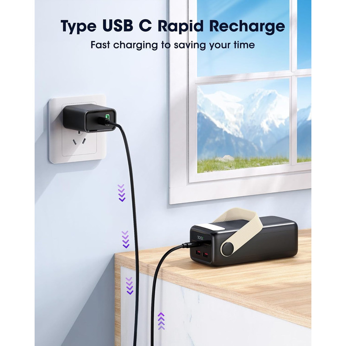 Power Bank 60000mAh 65W USB-C: Зовнішній акумулятор для ноутбука, смартфона, планшета (жовтий)