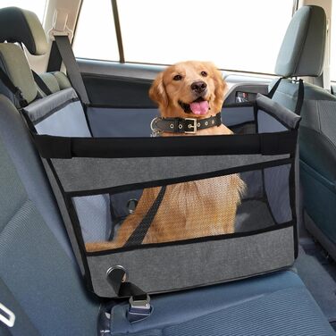 Автокрісло для собак середніх та маленьких порід – водовідштовхувальне, сіре. З безпечним ременем та сіткою. Зручне та компактне.