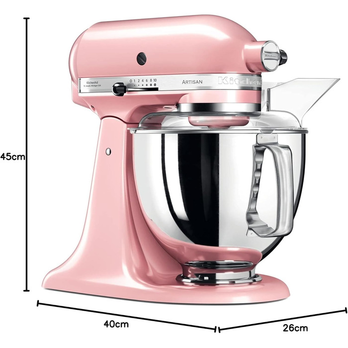 Кухонний комбайн KitchenAid Artisan з місткістю 4.8 л, рожевий, з 5 насадками