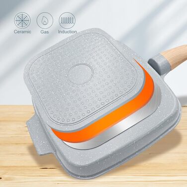 Гриль-сковорода з кришкою 26x24 см з антипригарним керамічним покриттям, знімною ручкою, блакитна