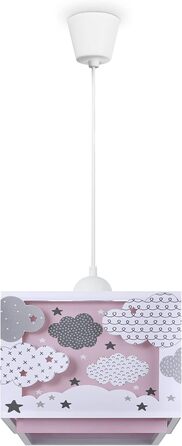 Paco Home Pendant Lamp Children's Room Ceiling Lamp Chandelier Lampshade Fabric E27 Lion Jungle Glow-in-the-Dark (Clouds, Pink)