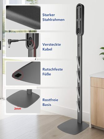 Підставка для пилососів Dyson G5, V15, V12, V11, V10, V8, V7, V6, металева, з 4 гачками та 4 полицями, без свердління, стабільна, на підлогу, приховане кріплення кабелю (темно-сірий)