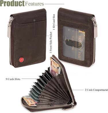 Чоловічий шкіряний гаманець з RFID-захистом Hornbull | Вертикальний картхолдер з блискавкою, колір кавовий
