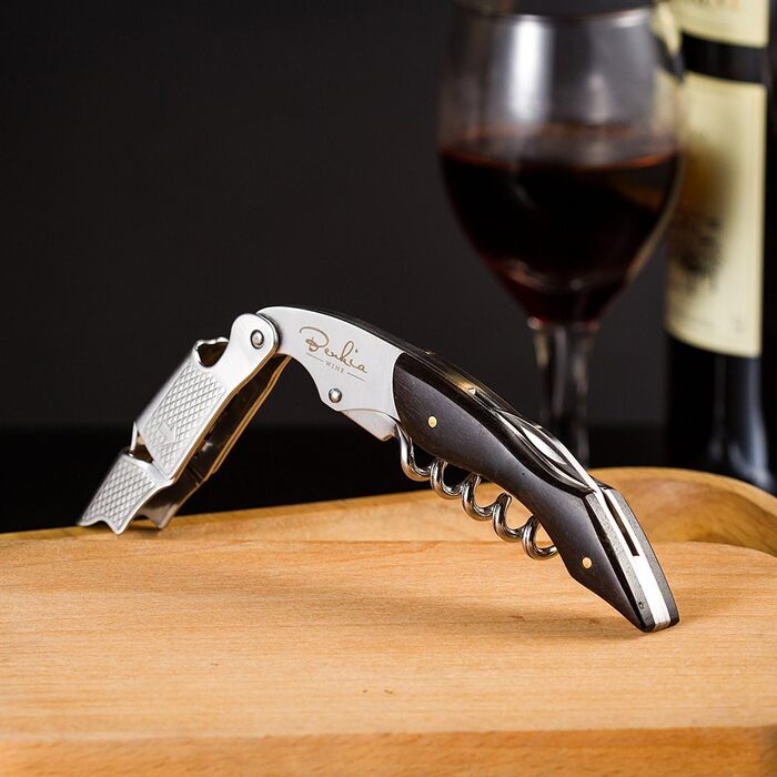 Ніж для офіціантів з нержавіючої сталі - професійний штопор для ресторанів з відкривачем пляшок та різаком фольги + електронна книга з порадами щодо вина (чорний)