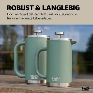 Френч-прес Campo Libre® Giorgio з нержавіючої сталі 0,6л (600мл) | З термофункцією, без пластику, з фільтром | Екологічний, з переробленої сталі, колір Мох