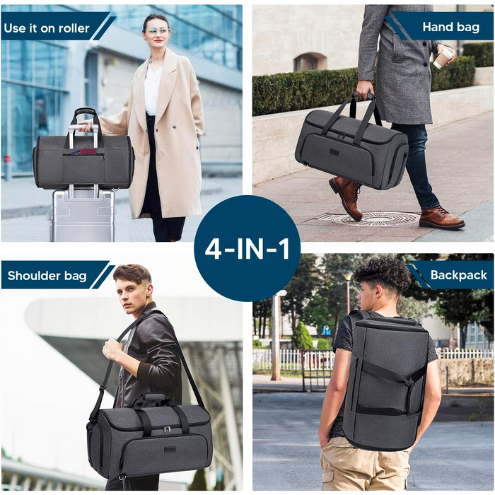 Suit bag, garment bag, travel duffel bag for suits, convertible garment duffel bag for men and women, 4 in 1 suit bag hanging bag with shoe bag