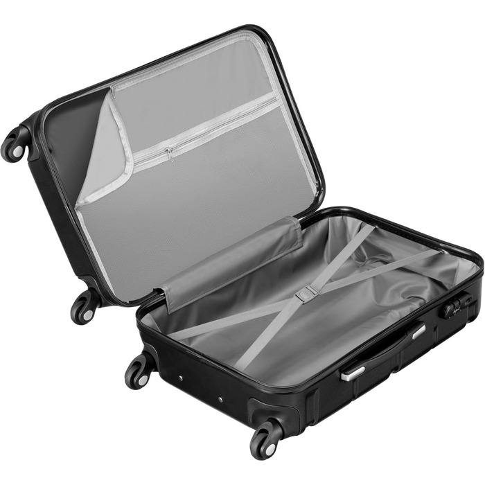 Набір валіз Zelsius 4 шт. чорного кольору | ABS, з кодовим замком, 4 колеса, внутрішній роздільник | Валізний набір 4 шт., Trolley, велика валіза, Luggage Set, ручна валіза чорна 4 шт.