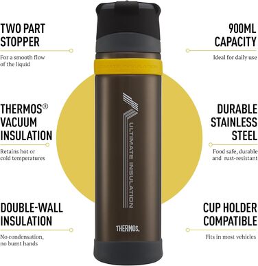Термос Mattschwarze Ultimate Flask (900 мл), чорний матовий, з нержавіючої сталі, для гарячих та холодних напоїв, вакуумна ізоляція, без витоку, 900 мл