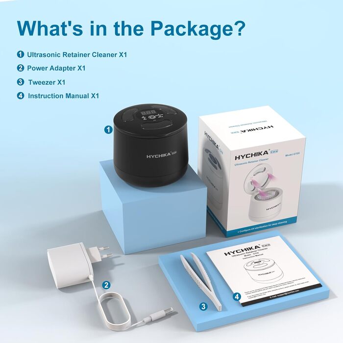 Ультразвуковий очищувач для кап, брекетів та елайнерів з УФ-стерилізацією 45 кГц, 4 режими, 200 мл, чорний