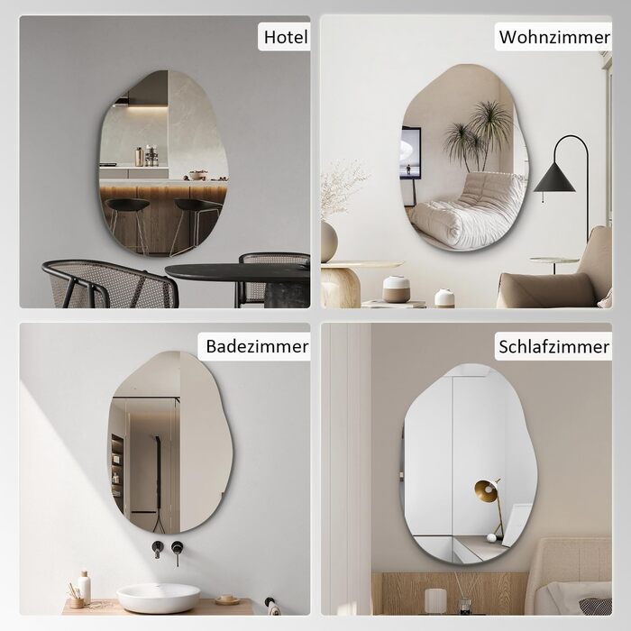 Дзеркало настінне прямокутне чорне 40x60 см з заокругленими кутами, нержавіюча сталь, для ванної кімнати та вітальні