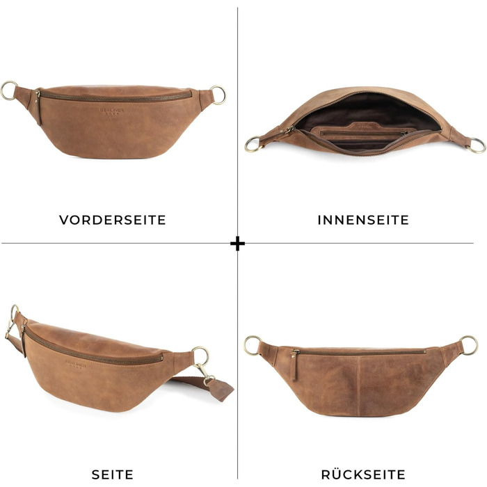 Чоловіча/Жіноча сумка через плече Berliner Bags Preiu Bauchtasche, сумка на пояс, шкіряна, кросбоді, для чоловіків та жінок (Camel, XL)