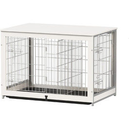 Будка для собак Piskyet з дерева з перегородкою, столиком, двома дверцятами, для дому (96 x 63,8 x 66,8 см), білий