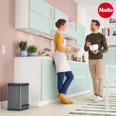 Подвійне сміттєве відро Hailo Öko duo Plus M (2 x 9 л) зі сталі, система сортування сміття з кришкою Soft Close для кухні, темно-сірий матовий