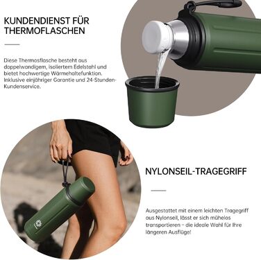 Термос Healter Thermoskanne 1л з чашкою (72 години холод & 24 години гаряче) - термофляга для кави, чаю, офісу, школи (зелений)