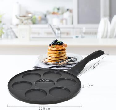 Млинцева сковорода Joeji's Kitchen на 7 млинців, антипригарна, алюмінієва, 26,5 см, для індукції, універсальна для панкейків, яєць та млинців