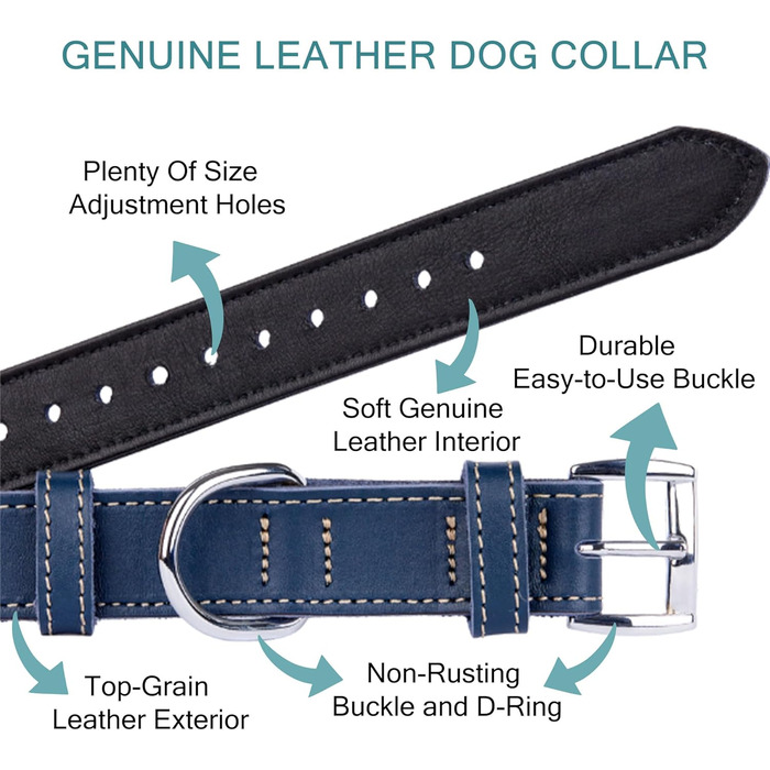 Нашийник для собак з м'якої шкіри, міцний та довговічний. Підходить для собак малих, середніх та великих порід. Колір: блакитний. Розмір: 28-36 см