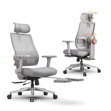 Офісне крісло Newtral MAGICH-PRO з підніжкою: ергономічне, з підтримкою голови та попереку, до 150 кг, сірого кольору