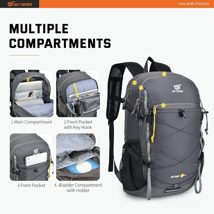 SKYSPER ISHELL 30 Foldable Backpack 30L Ultra-light Daypack Packable Daypack Waterproof Hiking Backpack Travel Backpack for Camping Outdoor Hiking Travel (Ishell30-dark gray)