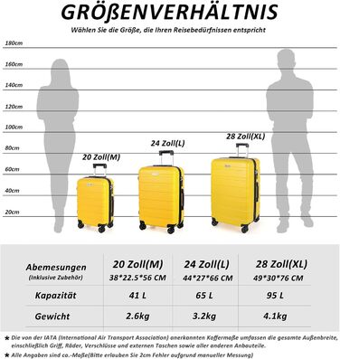 Набір валіз TANTOMI 3 шт. з ABS, коліщатками, для подорожей, 20/24/28 дюймів (Mango, ручна поклажа (M))
