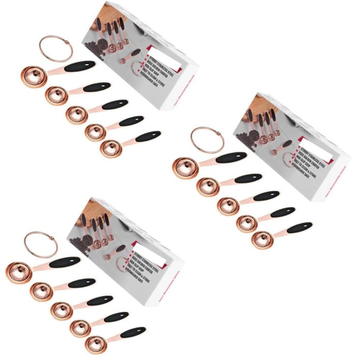Cieeo 3-Piece Measuring Spoon Set in Rose Gold - Kitchen Helper Set, Kitchen Utensil Set, Baking Accessories Set, Wooden Spoon Set, Measuring Cup, Cocktail Spoon, Kitchen Accessories, Stainless Steel, Rose Gold