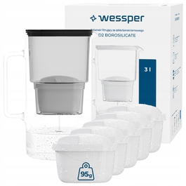 Скляний фільтр-кувшин Wessper D2 BOROSILICATE 3л, чорний + 6 фільтрів