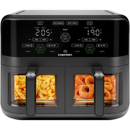 Фритюрниця електрична Chefman 5.6л з двома кошиками, чорна. Потужність 2100 Вт, цифрове управління, функція Sync-Finish, автовимкнення, вікно для спостереження, корзини для посудомийної машини